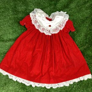 Vintage Jo Lene Red Velour Lace Ruffle Party Dress 4T